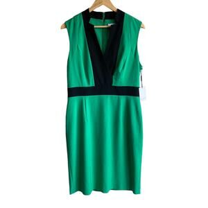 Calvin Klein V-neck Sheath Colorblock Dress Green Black 10